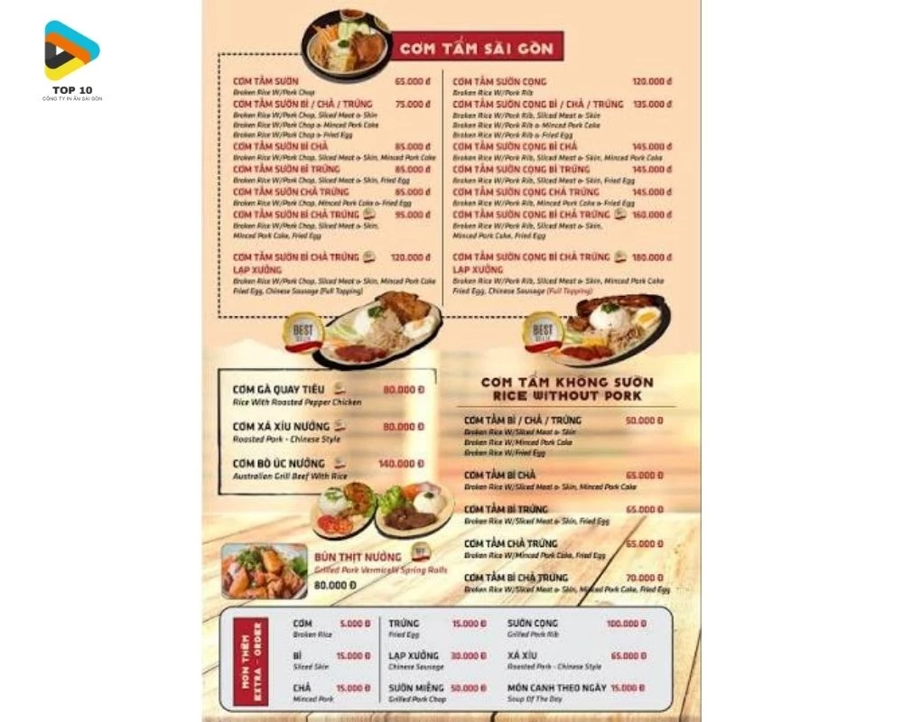 Menu cơm tấm với tông hồng