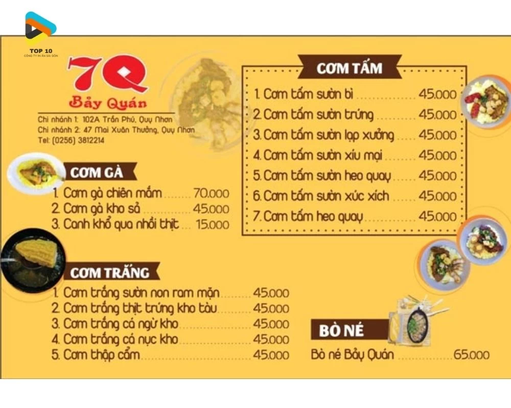 Mẫu menu cơm tấm 7 Quyền