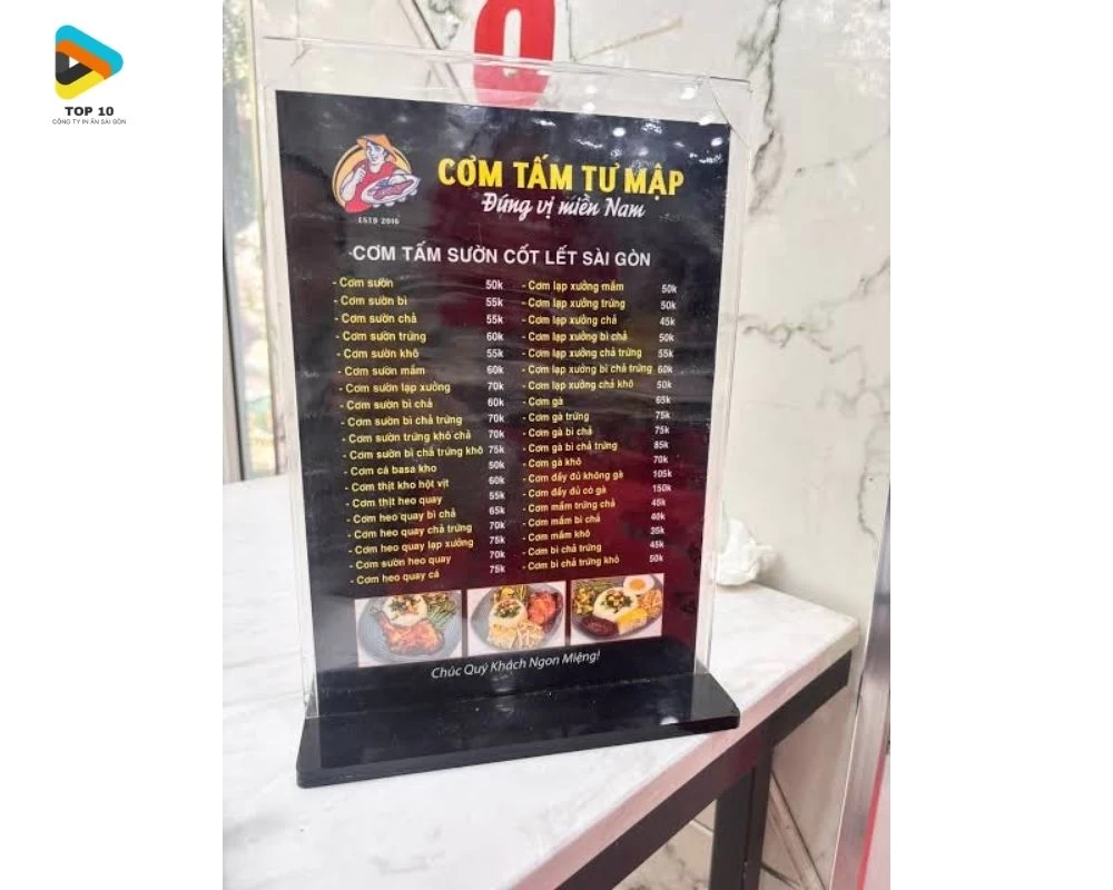 Mẫu menu cơm tấm Tư Mập thẳng đứng