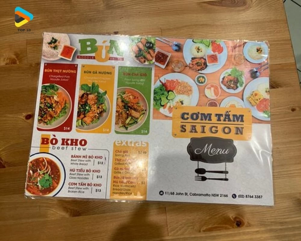 Menu cơm tấm Sài Gòn