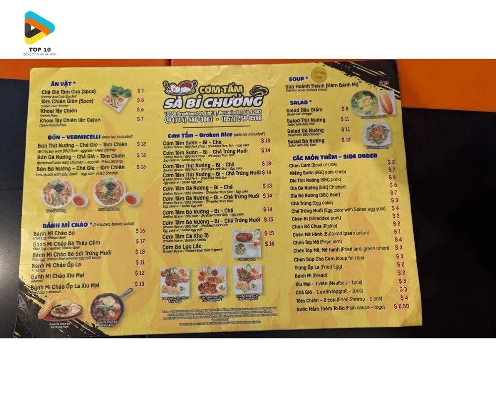 Mẫu menu cơm tấm SÀ BÌ CHƯỞNG