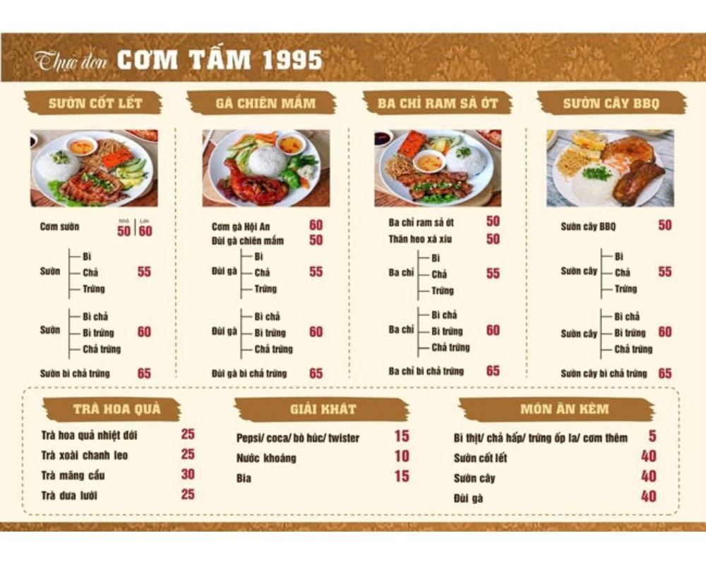 Mẫu menu cơm tấm 1995