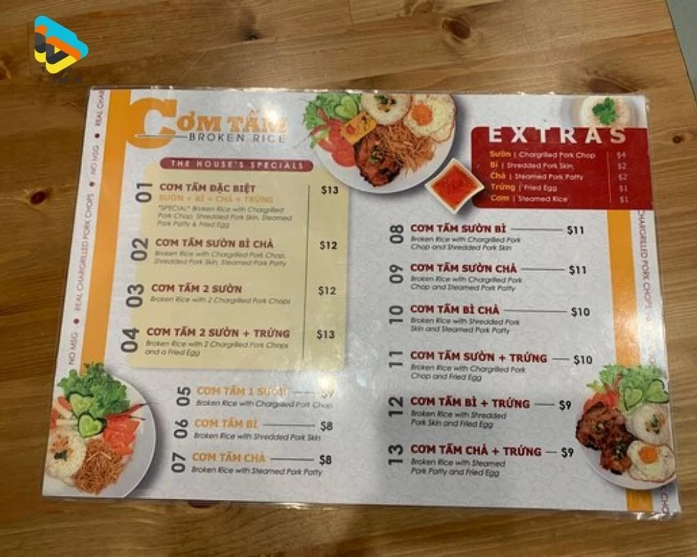 Menu cơm tấm đẹp