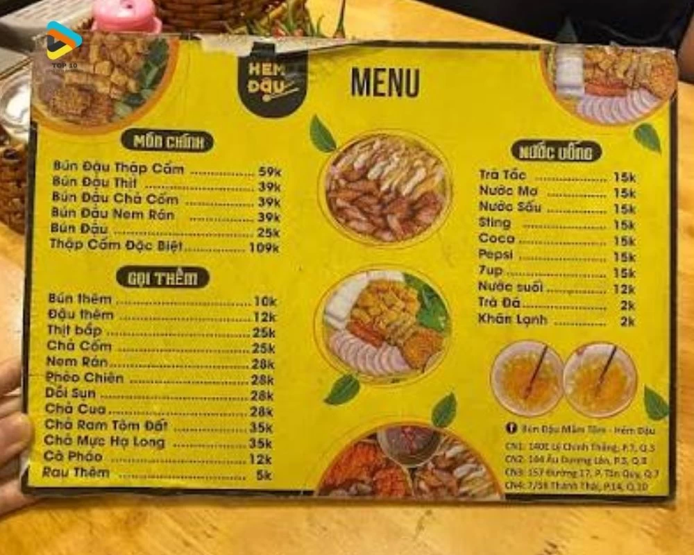 Menu bún đậu của Nem Đậu