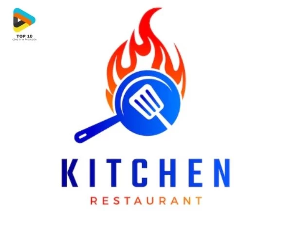 Logo nhà hàng với hình cái nồi đang trên ngọn lửa