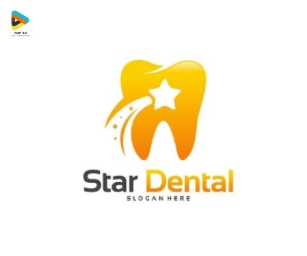 Logo nha khoa có màu vàng với hình ngôi sao