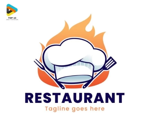 Mẫu logo nhà hàng có chiếc mũ đầu bếp rực cháy