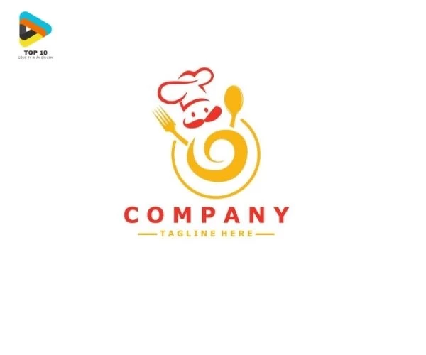 Mẫu logo nhà hàng hình đầu bếp đang nấu