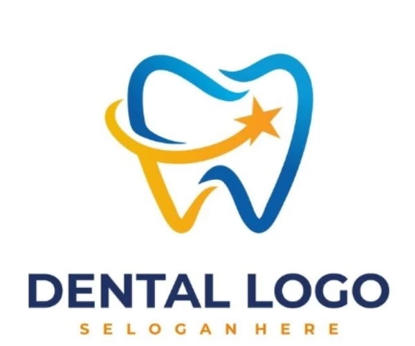 Mẫu logo nha khoa có màu vàng nổi bật và màu xanh ấn tượng
